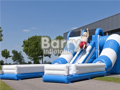 Safety Cartoon Blue Big Inflatable Water Slides With Tunnel BY-WS-059